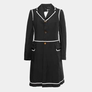 Pre Owned Comme des Garçons Black Synthetic Contrast Trimmed Mid-Length Coat M