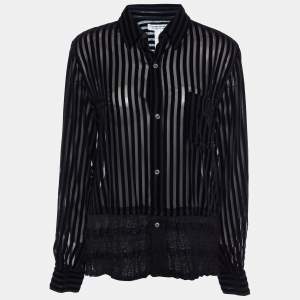 Comme des Garçons Black Striped Velour & Smocked Hem Shirt L