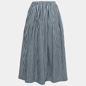 Comme des Garcons Navy Blue Checked Cotton Drawstring Midi Skirt M