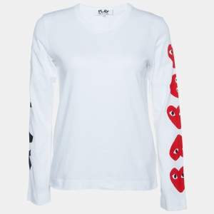 Comme des Garcons Play White Logo Print Cotton Long Sleeve T-Shirt M