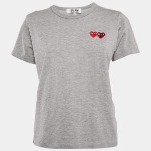 Comme des Garcons Play Grey Reverse Heart Embroidered Cotton T-Shirt L
