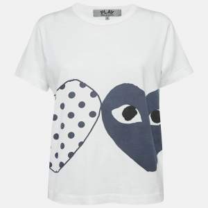 Comme des Garçons Play White Heart Print Cotton Crew Neck T-Shirt L