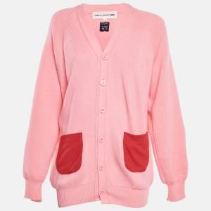 Comme des Garçons Pink Knit Contrast Pocket Detail Button Front Cardigan S