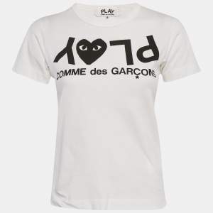 مملوكة مسبقًا Comme des Garcons White Play Logo Print Cotton T-Shirt S  