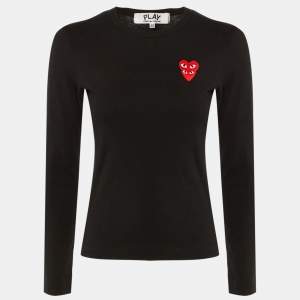 Pre Owned Comme des Garcons Play Black Cotton Play Heart Patched T-Shirt XS