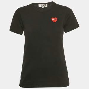 Pre Owned Comme des Garcons Play Black Cotton Play Heart Patched T-Shirt S