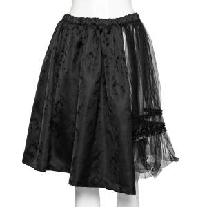 Commes des Garcons Black Mesh and Floral Embroidered Silk Ruffled Detailed Skirt S