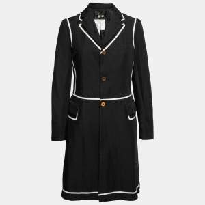Commes des Garcons Black Synthetic Contrast Trimmed Coat M