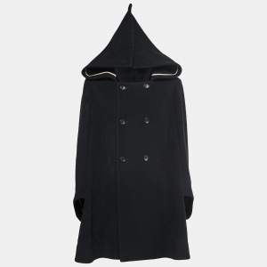 Commes des Garcons Black Wool Hooded Double Breasted Long Coat S