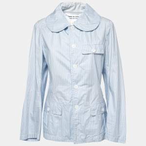 Pre Owned Comme des Garcons Light Blue Striped Cotton and Acrylic Button Front Shirt L