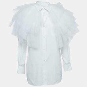 Comme des Garcons White Cotton Ruffled Tulle Shirt S