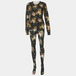 Pre Owned Comme des Garcons Black Floral Printed Wool Knit & Jersey Leggings M