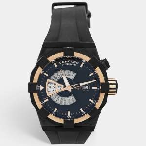 Concord Black 18k Rose Gold PVD Coated Stainless Steel Rubber C1 World Timer 01.6.78.1016 Men's Wristwatch 48 mm 