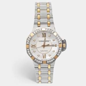 Concord Mother of Pearl Aftermarket Diamonds 18k Rose Gold Stainless Steel Saratoga 02.3.15.1165 Women's Wristwatch 31 mm 