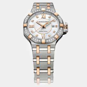 Concord White MOP 18K Rose Gold Stainless Steel Saratoga 0320433 Quartz Women's Wristwatch 31 mm