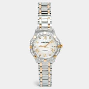 Pre Owned Concord Saratoga 0320169 Mother of Pearl Dial Stainless Steel Rose Gold CVC Diamond Women's Wristwatch 31 mm