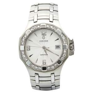 Concord Silver Stainless Steel Diamond Saratoga 14.C2.1894 Women's Wristwatch 37 mm 