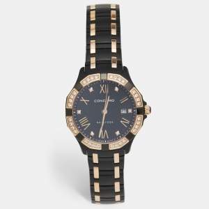 Concord Black Diamond 18k Rose Gold PVD Coated Stainless Steel Saratoga 02.3.68.1117S Women's Wristwatch 31 mm