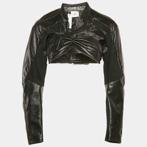 Coperni Black Faux Leather Cut-Out Cropped Biker Jacket S 