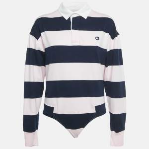 مملوكة مسبقًا Coperni Pink /Navy Blue Striped Cotton Polo Bodysuit M
