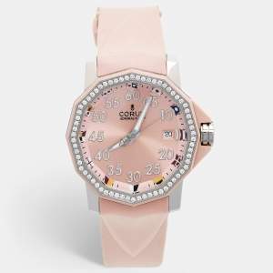 Corum Pink Resin Stainless Steel Diamond Rubber Admiral's Cup 01.0033 Women's Wristwatch 40 mm