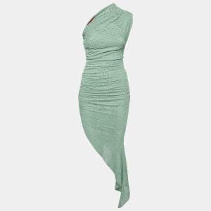 Cou Coo Green Patterned Knit Ruched Asymmetric Strapless Dress XS