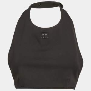 Courrèges Paris Black Jersey Halter Neck Crop Top M