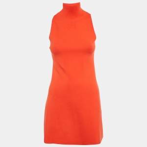 مملوكة مسبقًا Courrèges Orange Logo Embossed Knit A-Line Mini Dress S