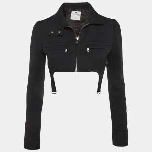 Pre Owned Courreges Paris Black Stretch Crepe Suspender Crop Jacket S