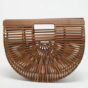 Pre Owned Cult Gaia Brown Bamboo Small Ark Clutch