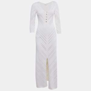 Pre Owned Cult Gaia Cream Patterned Knit Cotton Maxi Dress S