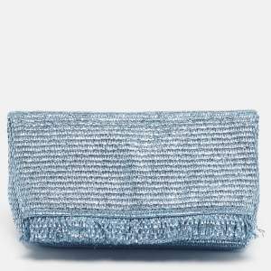 Pre Owned Cult Gaia Shanti Metallic Blue Woven Straw Clutch