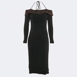 Cushnie et Ochs Black Embellished Crepe Off-Shoulder Midi Dress M