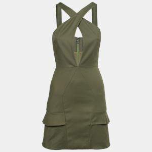 Cushnie Et Ochs Safari Green Stretch Cotton Keyhole Detail Mini Dress XS 