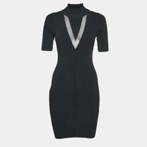 Cushnie Black Rib Knit High Neck Bodycon Mini Dress M