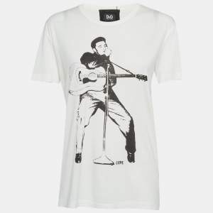 Pre Owned D&G White Printed Jersey T-Shirt L