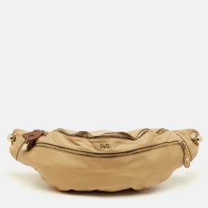 مملوكة مسبقًا D&G Bag Jeri Beige Leather Two Zipper Crossbody Bag