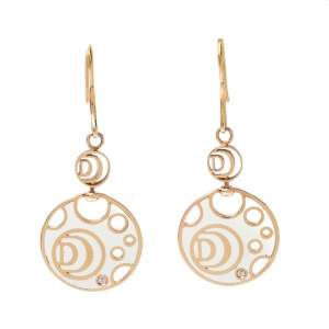 Damiani Damianissima Diamond Ceramic Double Face 18k Rose Gold Dangle Hook Earrings 
