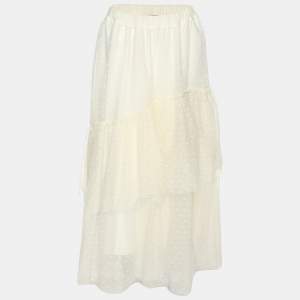Twinset Cream Tulle Pleated Midi Skirt M