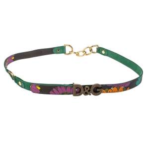 D&G Green Suede Brass Metal Logo Narrow Belt 90CM