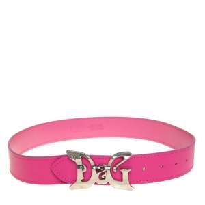 D&G Pink Leather Logo Buckle Belt 80 CM