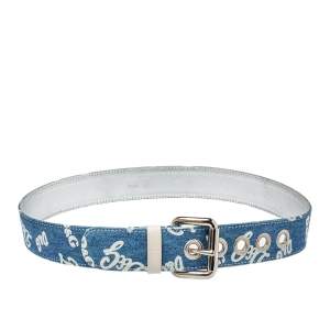D&G Blue Denim Logo Print Buckle Belt 100CM