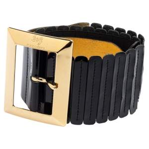 D&G Black Patent Leather Elastic Band Buckle Waist Belt 90CM