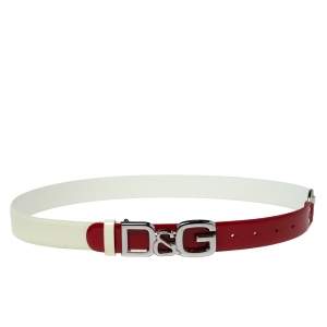 D&G White/Red Patent Leather Logo Belt 95CM