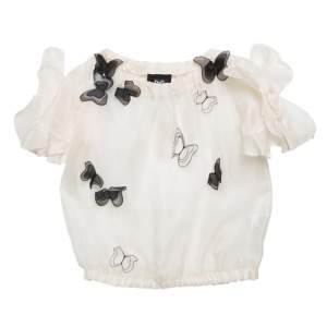 D&G Cream Silk Organza Butterfly Applique Detail Sheer Blouse M