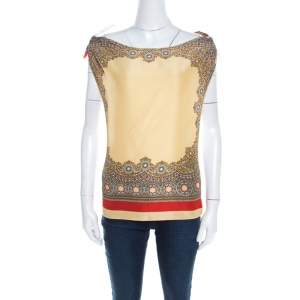 D & G Multicolor Printed Mixed Media Shoulder Tie Detail Tank Top M