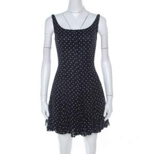 D&G Navy Blue and White Printed Crepe Sleeveless Skater Dress S 