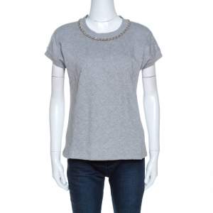 D&G Grey Quilted Cotton Knit Chain Detail Top M 