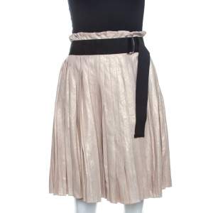 D&G Gold Linen Pleated Wrap Skirt S