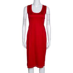 D&G Red Stretch Cotton Sleeveless Midi Dress XL